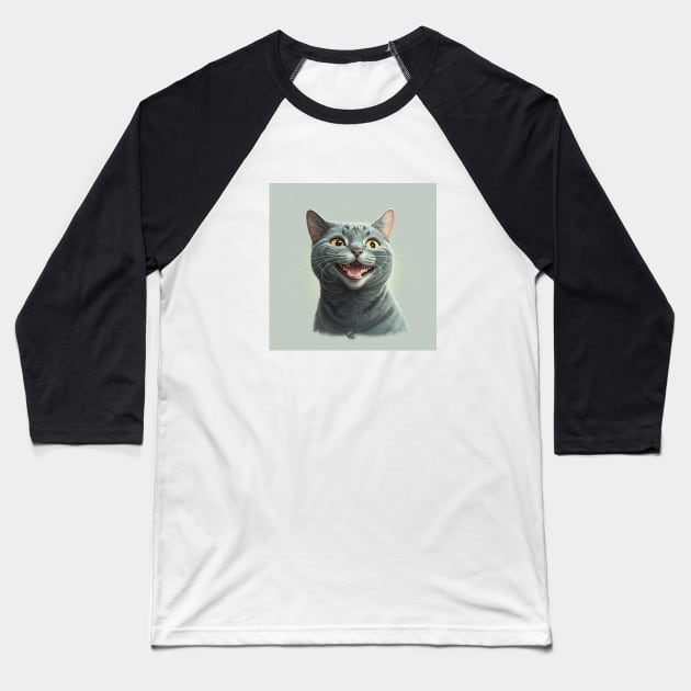 Illustration of funny grey haired cat looking to the side Baseball T-Shirt by KOTYA